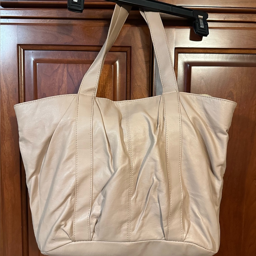 H &M Beige imitation leather tote. 18w x 12 deep.